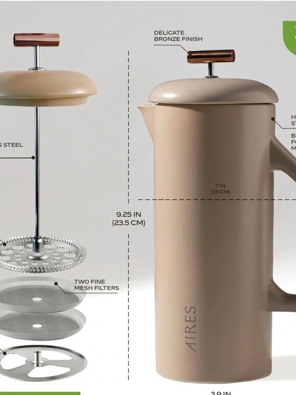 Taupe French Press Coffee Maker - Modern Home Kitchen
